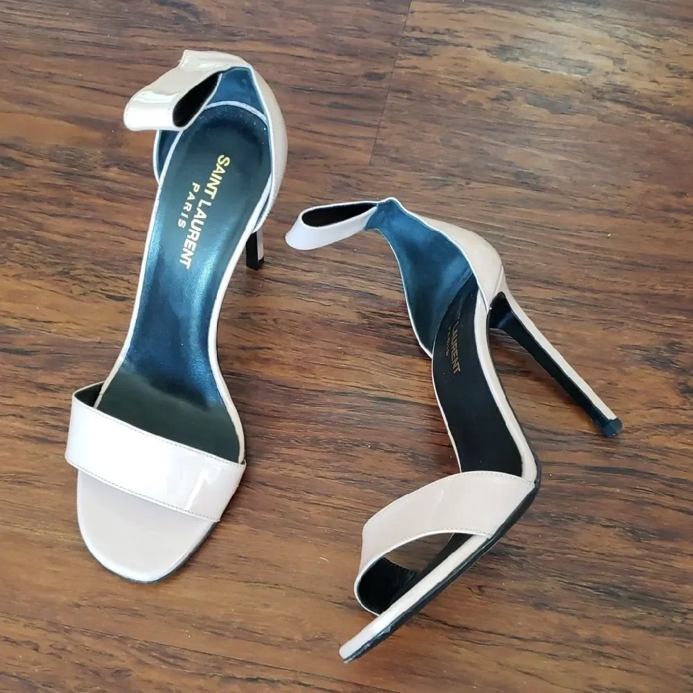 Saint Laurent Pink Beige Patent Leather Heels Size 38.5 Flawed - Picture 3 of 12